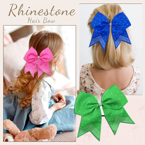 Hipcheer 12PCS 8" Rhinestones Large Cheer Hair Bows for Girls, Hand-made Grosgrain Ribbon Hair Accessories for Teen Girls Softball Cheerleader Sport (Red/White)