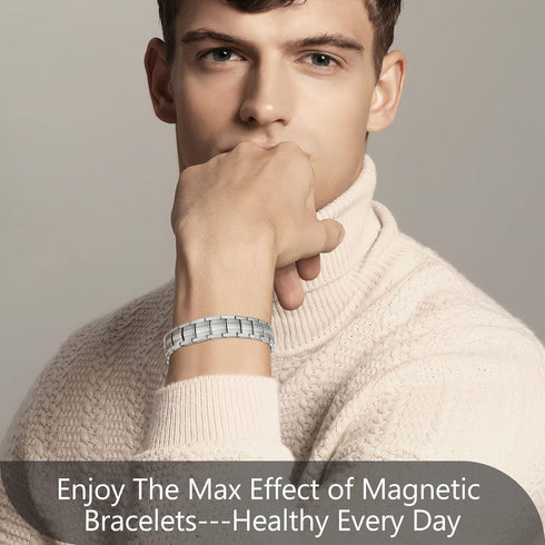 Feraco Magnetic Bracelets for Men, Titanium Steel with Double Rows of Effective 4 Elements Stones