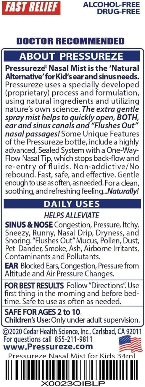 Preservative-Free Sterile Nasal Spray for Children - Sinus and Ear Relief, Fast Congestion Relief Nasal Spray, 245