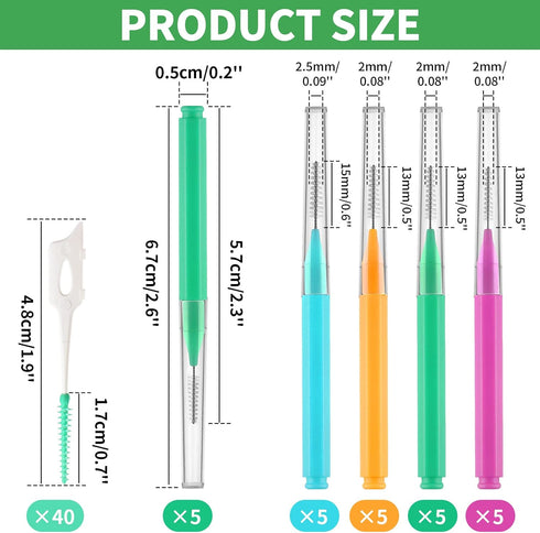 60Pcs Interdental Brush Set, 20Pcs Tooth Flossing Head for Oral Hygiene with 40pcs Disposable Braces Flossers