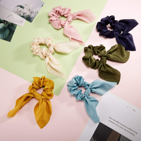Yaomiao 12 Pieces Bow Hair Scrunchies, Bunny Ear Silk Bowknot Elastic Hair Ties for Women (Satin Silk)