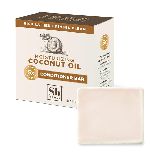 Soapbox Hair Conditioner Bar - Coconut Oil Solid Conditioner for Dry Damaged Hair, 2oz, Vegan & Sulfate Free