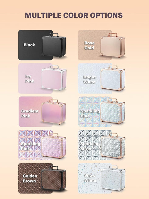 Qislee Makeup Box with Detachable Lighted Mirror, Waterproof Travel Case, Cosmetic Organizer with Adjustable Dividers