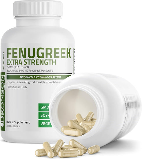 Bronson Fenugreek Seed Powder Capsules Extra Strength, Non-GMO, Vegetarian, 300 Capsules