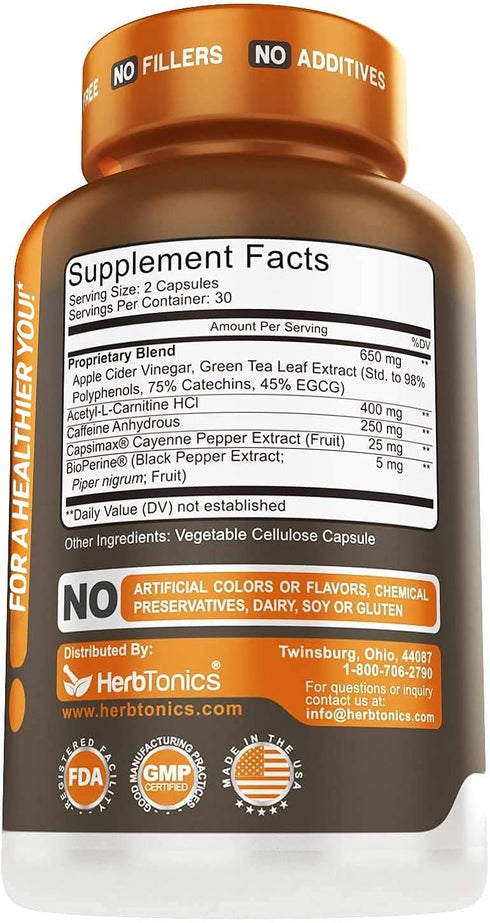 Herbtonics Apple Cider Vinegar + Keto BHB Formula - Digestion & Detox Support, Appetite Control Supplement.