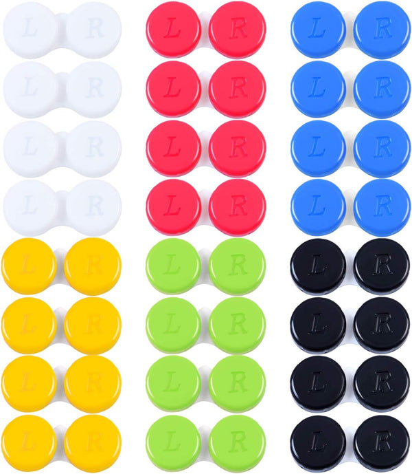 Elcoho 24 Pack Contact Lens Cases, Holder Box for Left/Right Eyes, 6 Colors