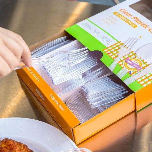 Heavy Duty Plastic Cutlery Set - Disposable 30 Forks, 30 Spoons, 30 Knives, Clear, Pack of 90