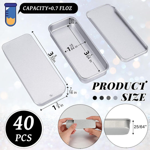 Norme 40 Pcs Small Slide Top Tin Lip Balm Tins with Lids Rectangular Metal Tins Containers for Lip Balm Candies Jewelry Crafts Pills Storage Kit(Silver, 3.15 x 1.38 x 0.43 Inch) by Norme