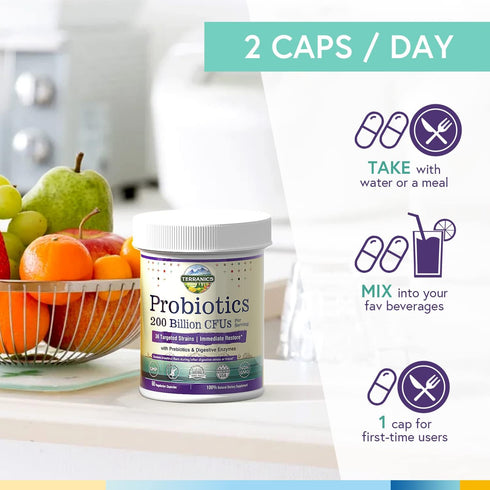 Terranics Daily Probiotics for Men & Women, 200 Billion 36 Strains, Healthy Regularity, 60 Veggie Caps
