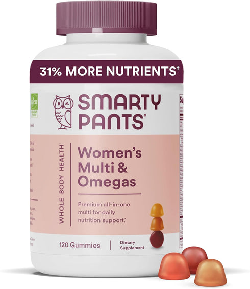 SmartyPants Women's Multivitamin Gummies: Omega 3 Fish Oil, Methylfolate, CoQ10, Vitamin D3, C, B12, 120 Count