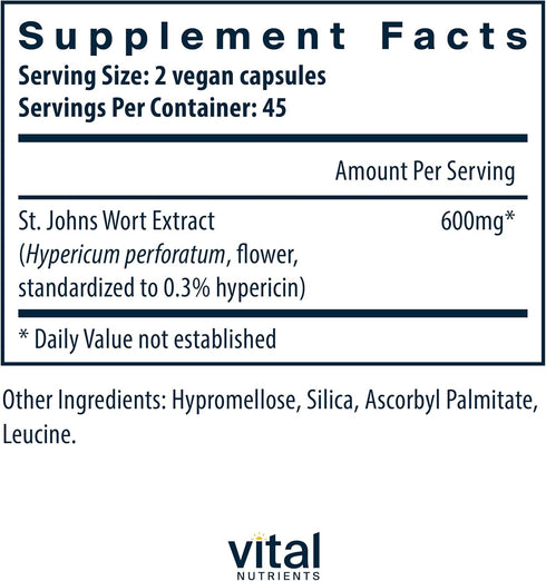 Vital Nutrients St John's Wort 600mg | Vegan Supplement for Overall Well-Being* | 90 Capsules