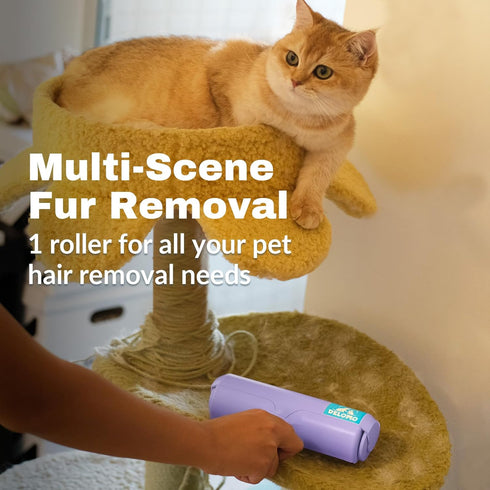 Pet Hair Remover Roller, Dog & Cat Fur Remover with Self-Cleaning Base, Efficient Animal Hair Removal Tool, Purple