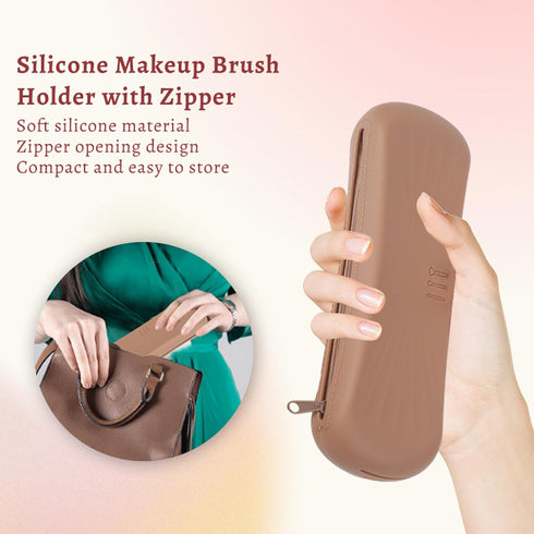 Silicone Travel Makeup Brush Holder, Makeup Bag, Silicone Makeup Case, Brush Travel Case (Pink), SILICONEBAG_001