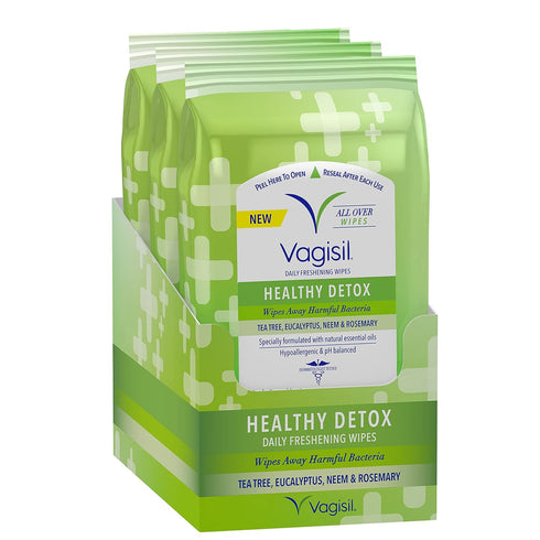 Vagisil Wipes for All Over Cleaning, Health Detox with Essential Oils, 20 Wipes in Re-Sealable Pouch (Pack of 3)