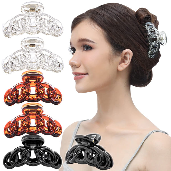 RC ROCHE ORNAMENT 6Pcs Women's Vintage No Slip Strong Hold Sectioning Styling Power Hair Accessories (Medium Clear