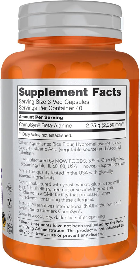 NOW Foods Sports Nutrition Beta-Alanine 750 mg, 120 Veg Capsules, Delays Muscle Fatigue*