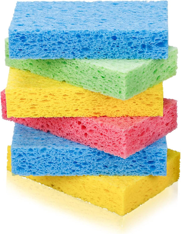 Cellulose Heavy Duty Non-Scratch Kitchen Scrub Sponges, Colorful Compressed Dish Scrubber Sponge, 6pcs for Household,