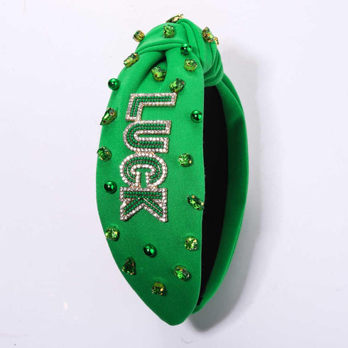 St. Patrick's Day Headband for Women, Green Shamrock Headband with Crystal Rhinestone, Lucky Irish Holiday