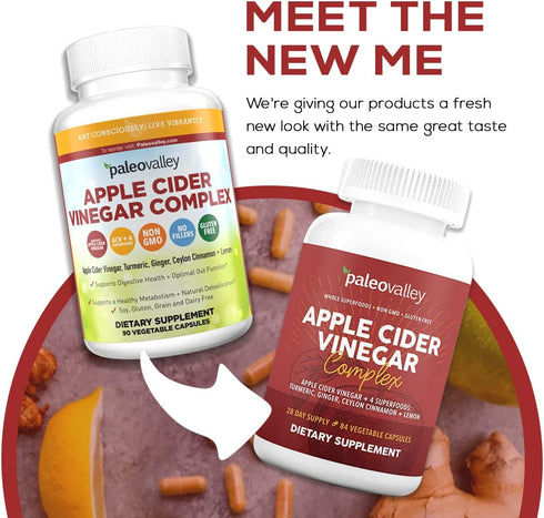 Paleovalley Apple Cider Vinegar Complex - Superfoods Turmeric, Ginger, Ceylon Cinnamon, 84 Vegetable Capsules