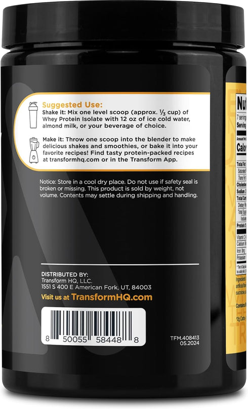 TransformHQ Whey Protein Isolate (WPI) Vanilla Creme Brulee Flavored 7 Servings - Performance Protein Powder