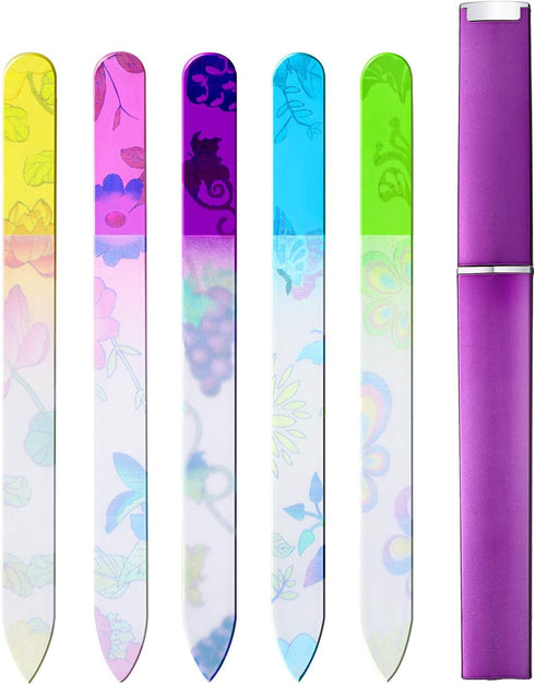 Mudder 5 Pack Glass Nail File with Case, Double Sided Crystal Fingernail File for Natural Nails Manicure