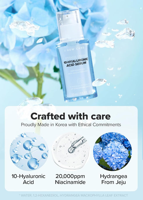 I DEW CARE Hydra Vibes 10-Hyaluronic Acid Serum 30ml - Moisturizing Water-gel Serum for Glass Skin - Korean Skin Care