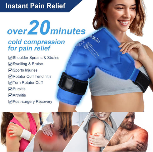 Atsuwell Shoulder Ice Pack - Reusable Gel Ice Wrap for Shoulder Injuries, Pain Relief, Bursitis, Tendonitis, Blue