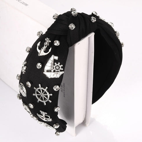 Nautical Headband, Ocean Hair Accessories for Women, Anchor Ship Wheel Sailboat Knotted Headband