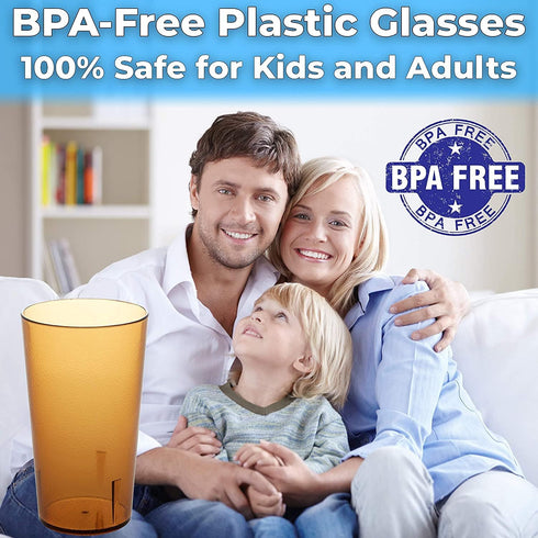 Restaurant Grade BPA-Free 12oz Amber Plastic Cups, 6pk Durable Break Resistant Drinking Glasses