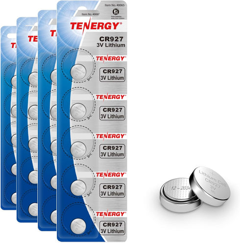 Tenergy 20 Pack CR927 3V Lithium Button Cell Battery for Watches, Temperature Sensors, Smart Water Bottles, Remote