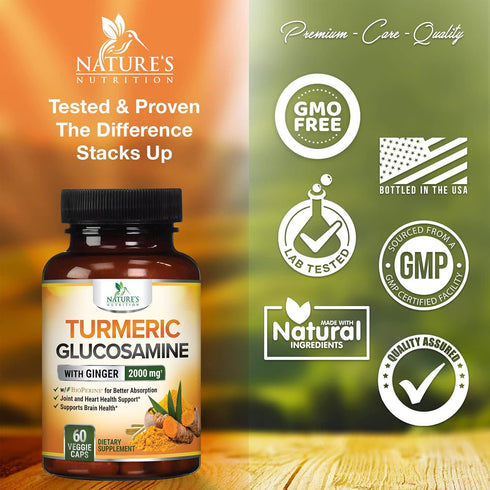 Nature's Tumeric Turmeric Curcumin Supplement with BioPerine, Ginger & Glucosamine, 2000mg, 60 Vegan Capsules