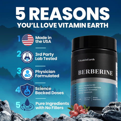Berberine Supplement - Doctor Formulated 1000mg Berberine HCL Complex per Serving with Ceylon Cinnamon, Chromium