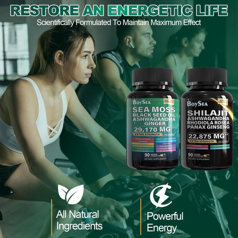 Boysea Sea Moss and Shilajit Bundle - 90 Count with Sea Moss, Black Seed Oil, Ashwagandha, and More