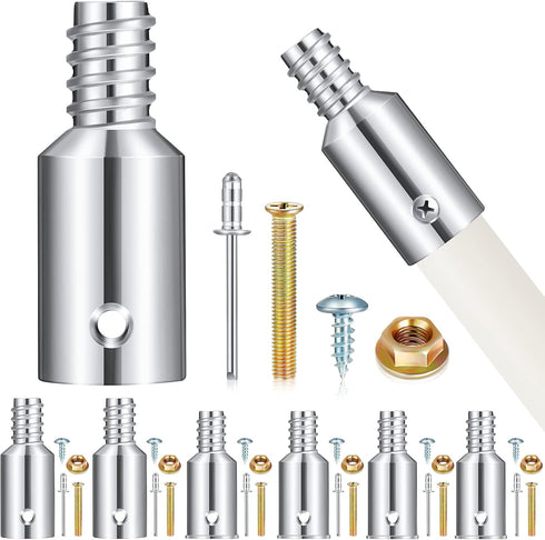 6 Pcs Threaded Tip Replacement Kit, Pole Handle Adapter Tips for Metal Broom (0.8 Inch, 0.87 Inch, 1 Inch)