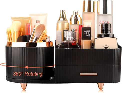 Makeup Organizer for Vanity, Cosmetic Display Case with Drawers for Skincare, Brushes, and Accessories, Black