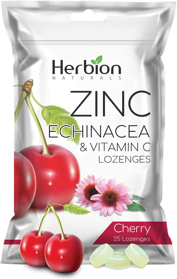 Herbion Naturals Zinc, Echinacea and Vitamin C Lozenges | 25 CT | Natural Cherry Flavor Dietary Supplement