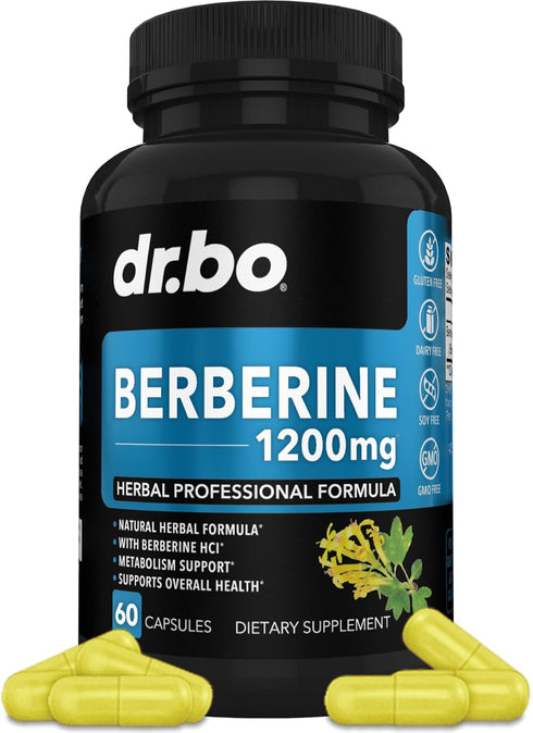 Berberine Supplement Capsules, 1200mg HCL for Healthy Metabolic Support, 60 Pills, Pure Berberine