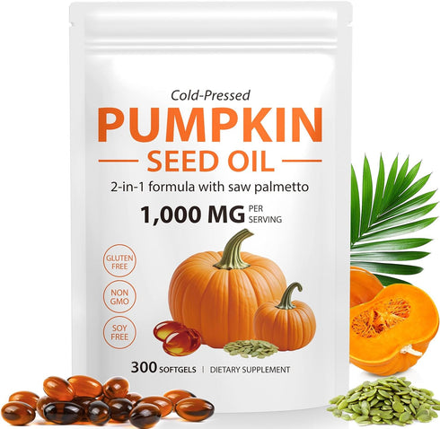 Mcukv Pumpkin Seed Oil with Saw Palmetto, 1000mg per Serving, Cold Pressed Pumpkin