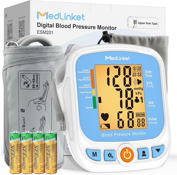 ESM201 Blood Pressure Monitors for Home Use, Upper Arm BP Monitor with 9-17" Comfort Large Cuff, Backlit Display,