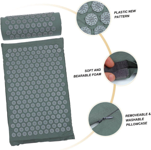 Set 2pcs Acupressure Massage Mat and Acupuncture Therapy Pillow with Non-Slip Yoga Mat Surface for Back and Neck