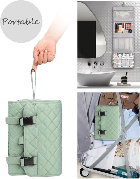 Relavel Travel Hanging Toiletry Bag for Men Women Travel Kit Shaving Bag Waterproof Large Makeup Bag Wash Bag Makeup Organizer Cosmetic Case for Bathroom Shower Green Pro