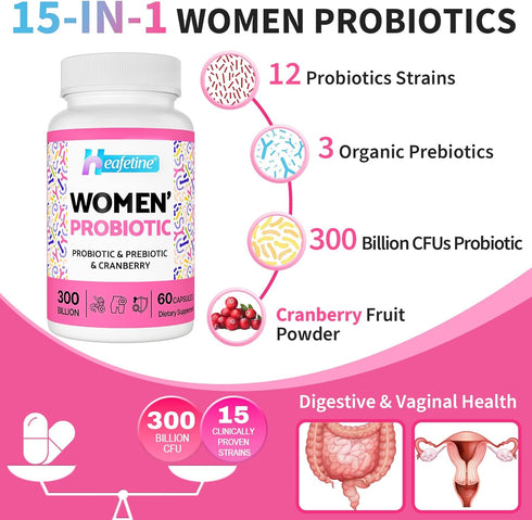 Vaginal Probiotics for Women, 300 Billion CFUs, 60 Caps for Vaginal & Urinary Tract Health