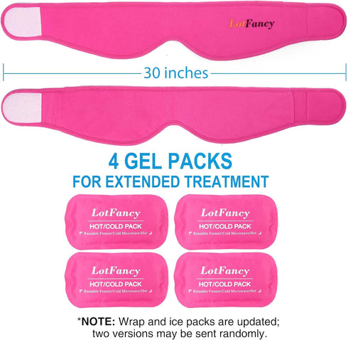 LotFancy Face Ice Pack Wrap with 4 Reusable Hot Cold Therapy Gel Packs for TMJ, Wisdom Teeth Pain Relief (Pink)