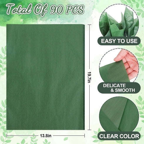 Whaline 90 Sheet Sage Gradient Green and Ivory Tissue Paper Set Assorted Willow Green Ivory Gift Wrapping Paper 3 Colors DIY Art Craft Tissue for Wedding Birthday Bouquet, 13.7 x 19.6 Inch by Whaline
