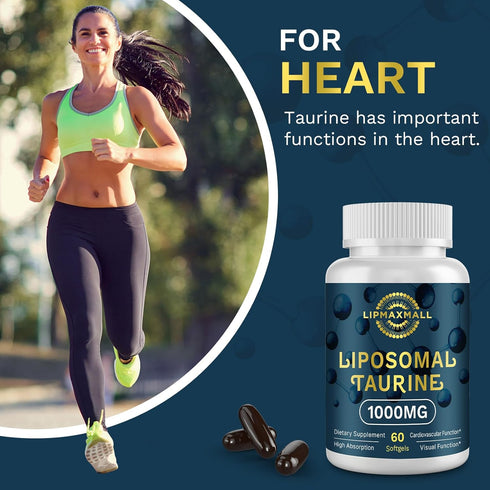 Liposomal Taurine Supplement 1000mg - High Absorption Amino Acid for Heart, Nerve, Brain & Muscle, 60 Softgels