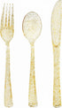 150 Pack Gold Plastic Silverware, Heavy Duty Gold Glitter Silverware - 50 Forks, 50 Knives, 50 Spoons for All Occasions