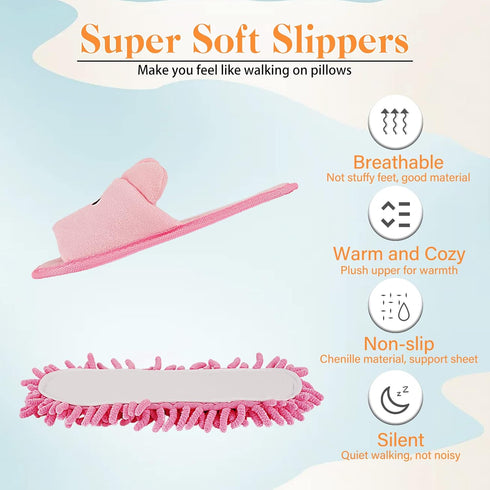 Liitrton 1 Pair Detachable Microfiber Chenille Mop Slippers Shoes, Soft Comfortable Dust Dirt Hair Cleaner (Pink)