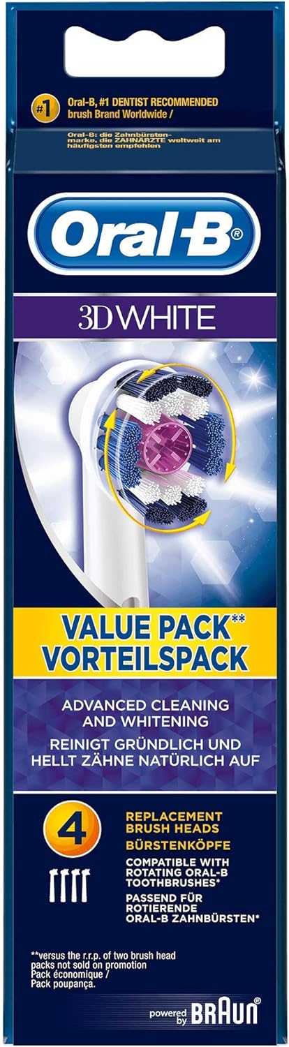 Oral-B Genuine 3D White Replacement Toothbrush Heads, Pack of 4 for Electric Toothbrush