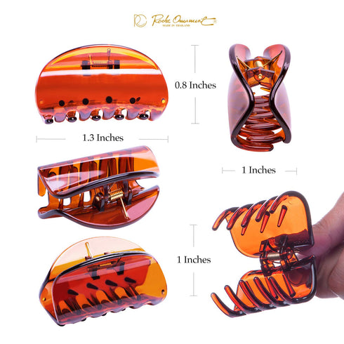 RC ROCHE ORNAMENT 12 Pcs Women's Jaw Claw Flat Clutcher Clamp, No Slip Grip Hair Clip, Small Brown