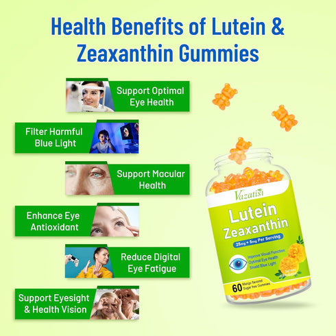 Eye Vitamins Lutein & Zeaxanthin Gummies: Sugar Free Eye Health Supplements with Bilberry, 60 Count